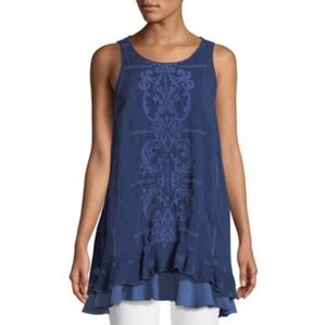 Johnny Was sleeveless tunic with blue embroidered details